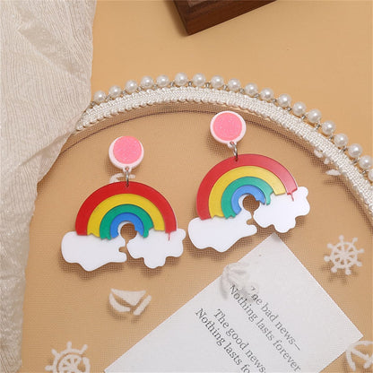 Red and Yellow Multicolor Rainbow Drop Earrings, drop earrings for women, dainty minimalist design, front view