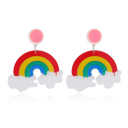 Red and Yellow Multicolor Rainbow Drop Earrings, drop earrings for women, dainty minimalist design, detail close-up