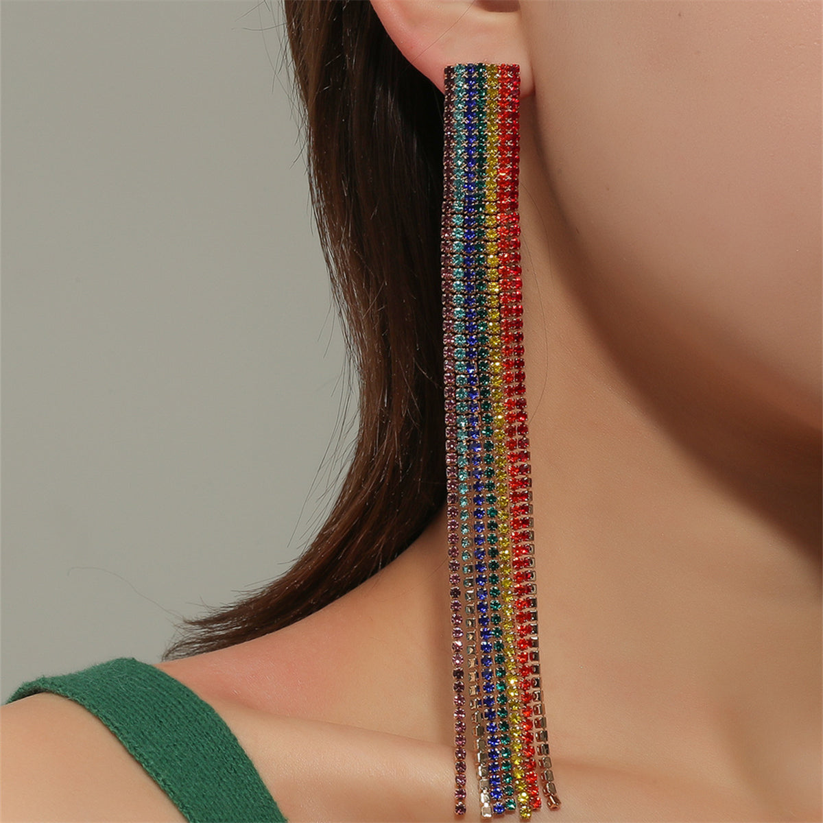 Cubic Zirconia and 18K Gold-Plated Rainbow Stripe Drop Earrings, gold drop earrings for women, lifestyle look