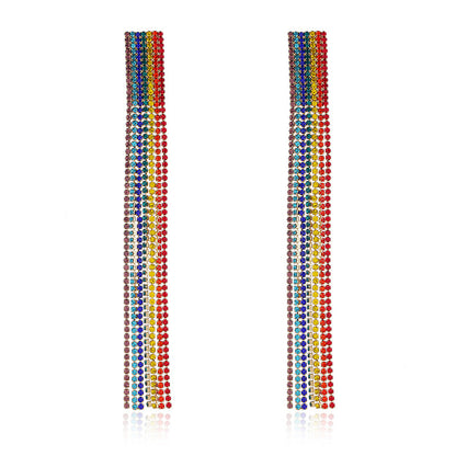 Cubic Zirconia and 18K Gold-Plated Rainbow Stripe Drop Earrings, gold drop earrings for women, styled look