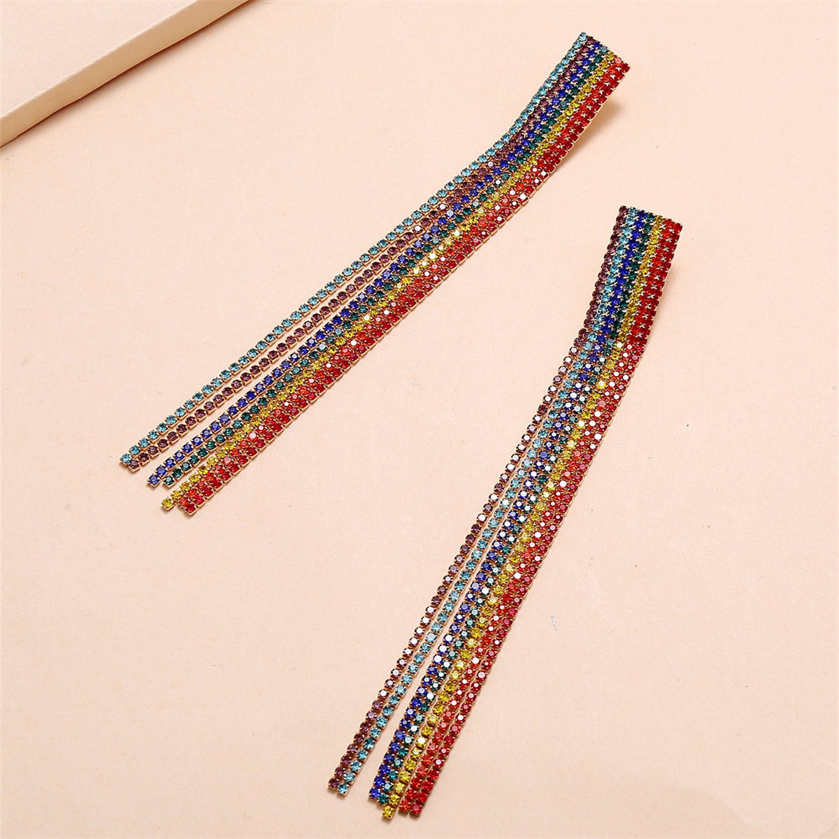 Cubic Zirconia and 18K Gold-Plated Rainbow Stripe Drop Earrings, gold drop earrings for women, side view