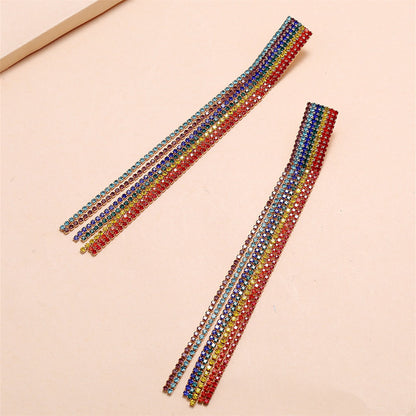 Cubic Zirconia and 18K Gold-Plated Rainbow Stripe Drop Earrings, gold drop earrings for women, side view