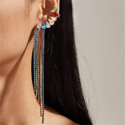 Cubic Zirconia and Crystal Cluster Tassel Drop Earrings, drop earrings for women, vintage-inspired design, front view