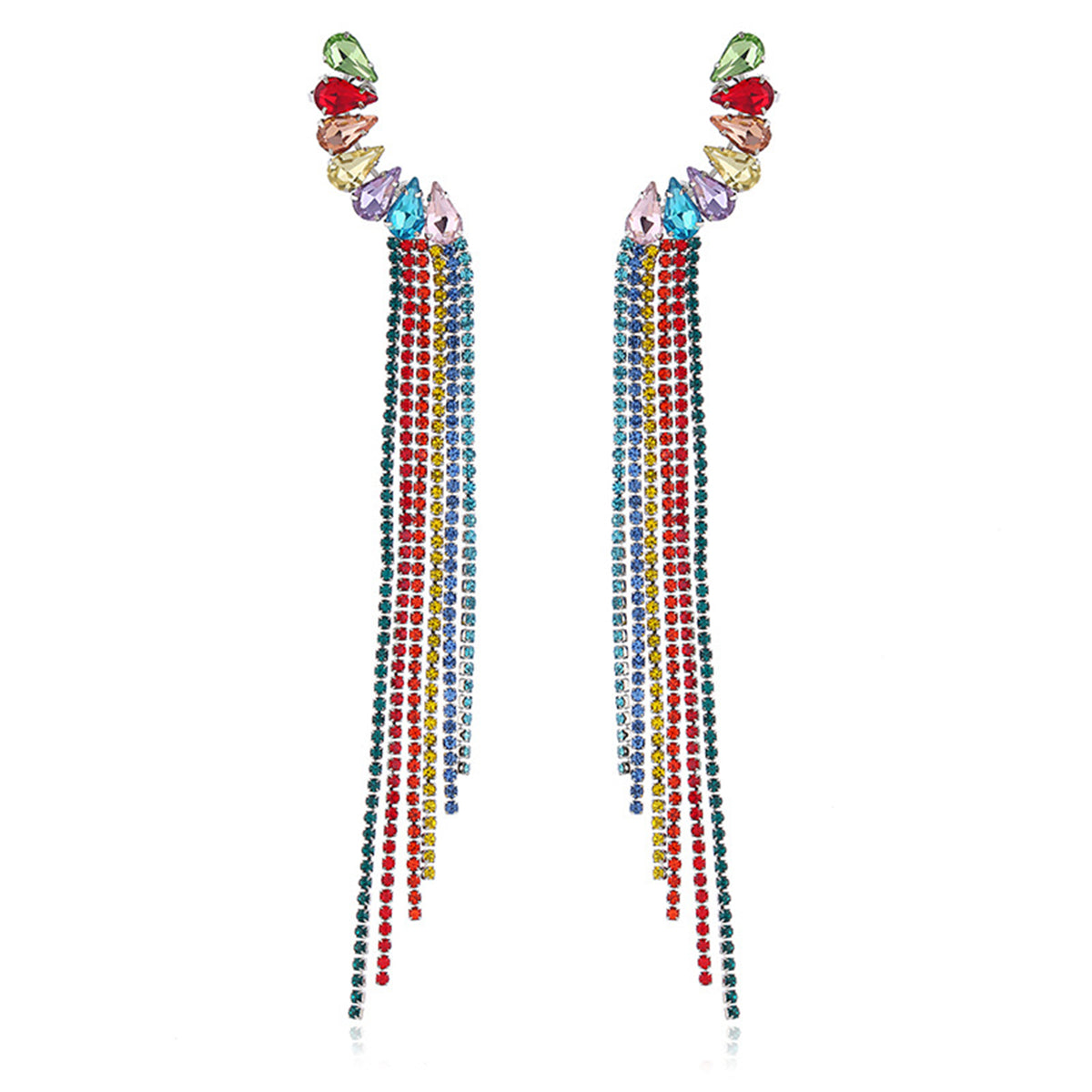 Cubic Zirconia and Crystal Cluster Tassel Drop Earrings, drop earrings for women, vintage-inspired design, side view
