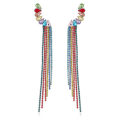 Cubic Zirconia and Crystal Cluster Tassel Drop Earrings, drop earrings for women, vintage-inspired design, side view