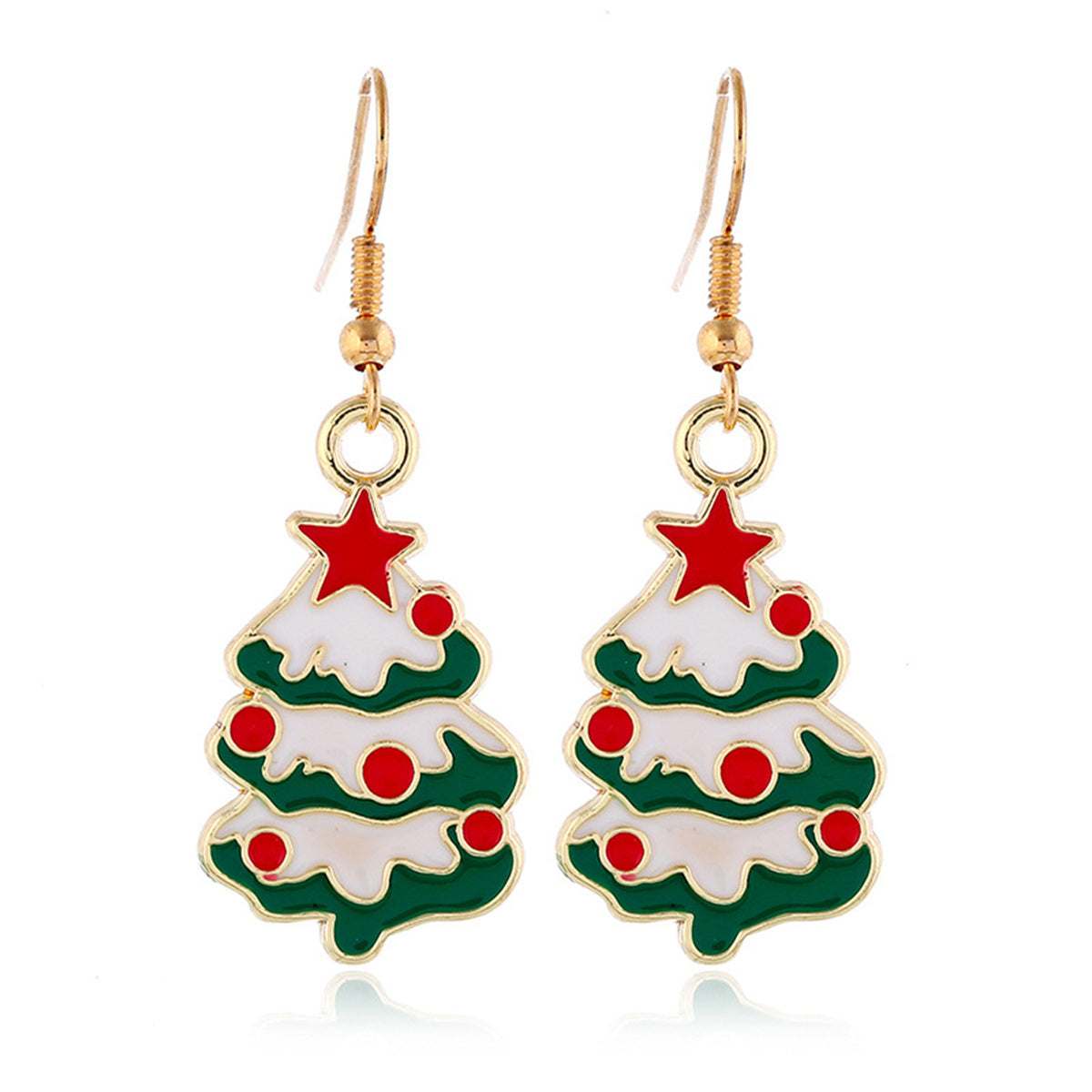 Multicolor Enamel and 18K Gold-Plated Christmas Tree Drop Earrings, gold drop earrings for women, everyday style, front view
