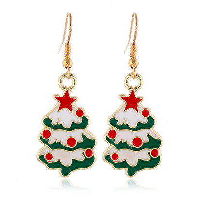 Multicolor Enamel and 18K Gold-Plated Christmas Tree Drop Earrings, gold drop earrings for women, everyday style, front view