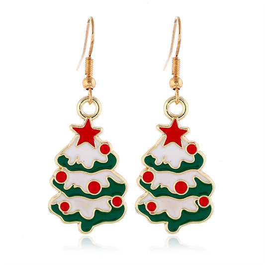 Multicolor Enamel and 18K Gold-Plated Christmas Tree Drop Earrings, gold drop earrings for women, everyday style, front view