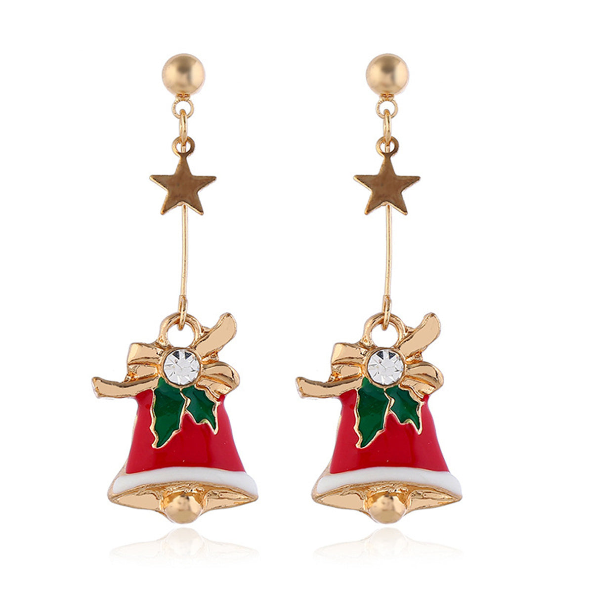 Cubic Zirconia & 18K Gold-Plated Star Christmas Bell Drop Earrings