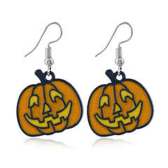 Orange Enamel & Silver-Plated Jack-O'-Lantern Drop Earrings