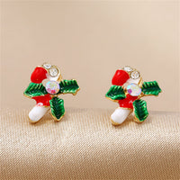 Cubic Zirconia & 18k Gold-Plated Christmas Crutch Stud Earrings