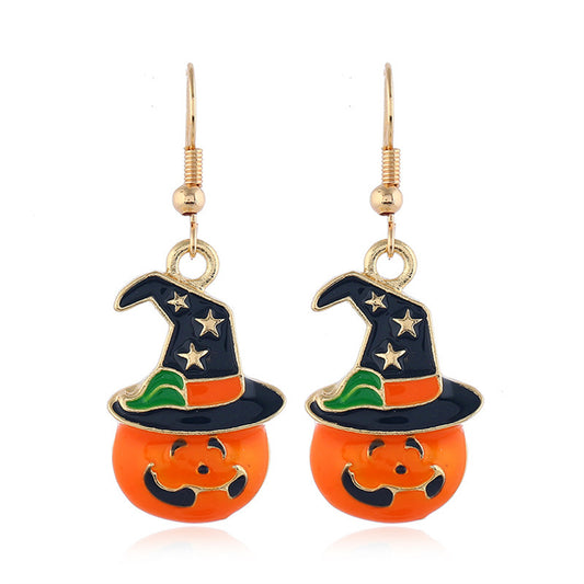 Orange Enamel and 18K Gold-Plated Jack-O'-Lantern Drop Earrings, gold drop earrings for women, front view