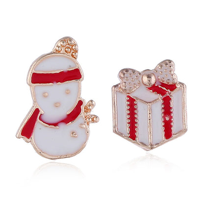 Red and White Enamel Milgrain Gift Snowman Mismatched Stud Earrings, stud earrings for women, front view