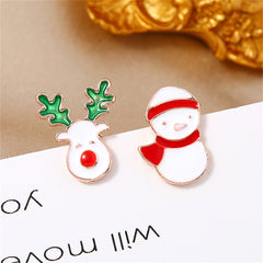 Adorable 18K gold-plated earrings showcasing multicolor snowman and reindeer, ideal for adding holiday cheer.