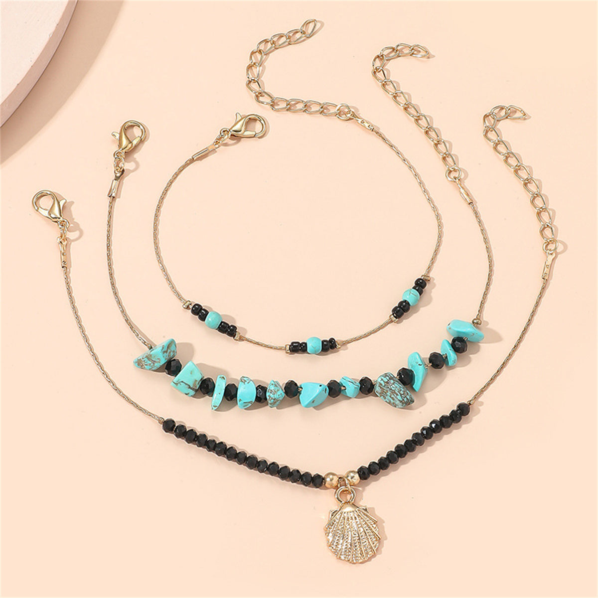 Turquoise & Acrylic Three-Piece Charm Bracelet Set