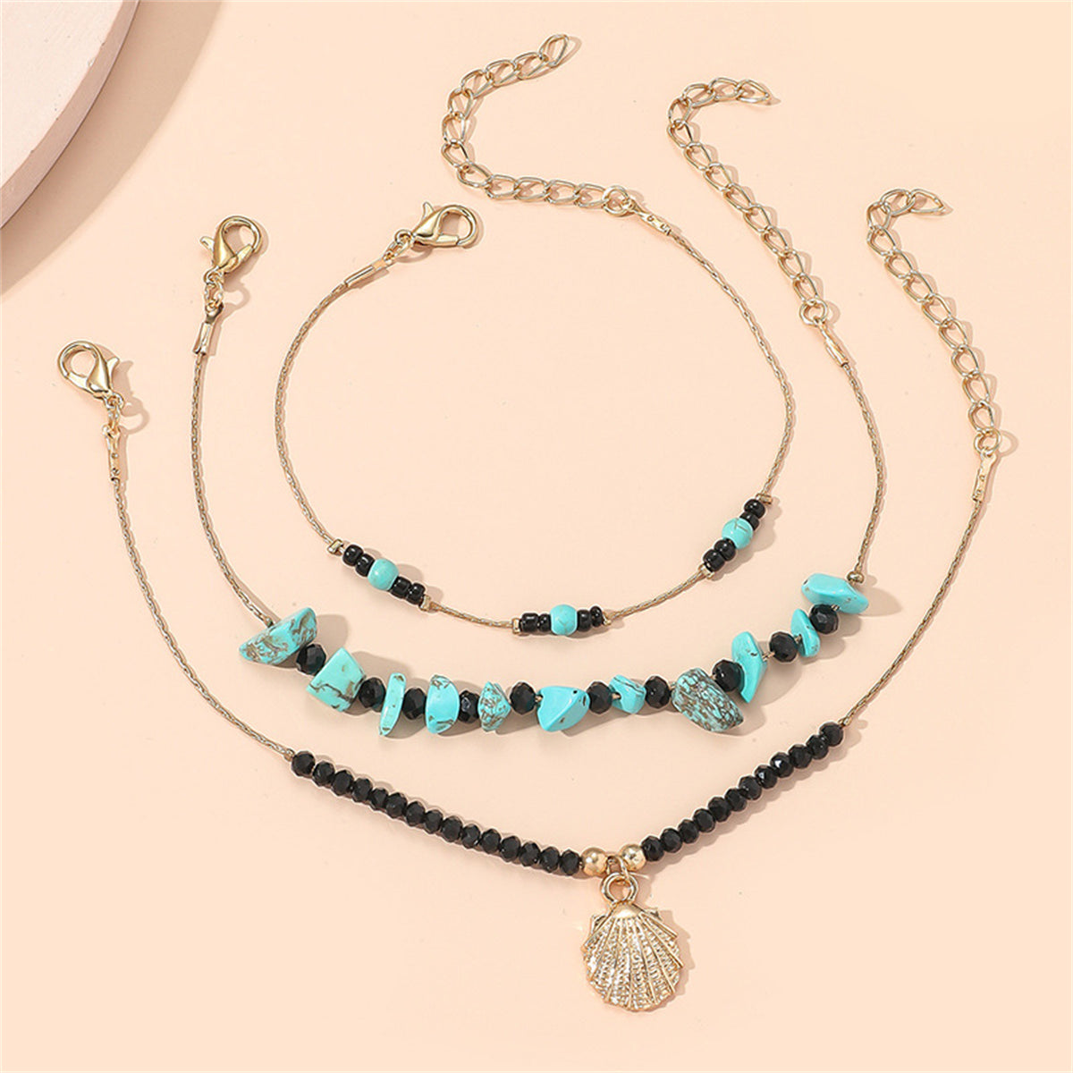 Turquoise and Acrylic Three-Piece Charm Bracelet Set, bracelet for women, elegant gift for her, side view