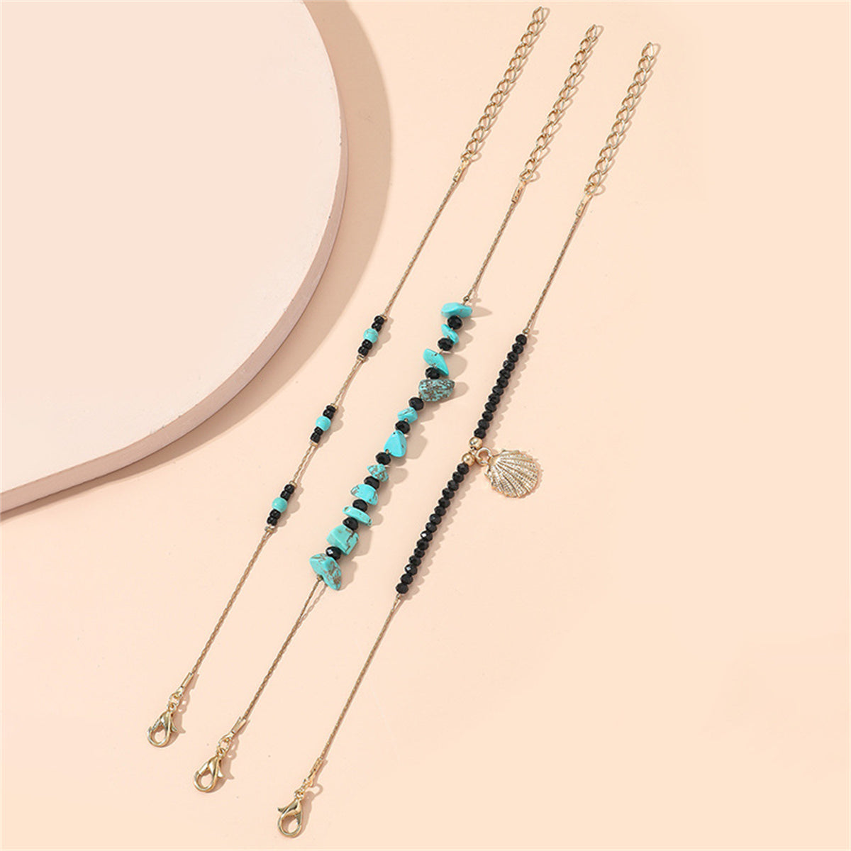 Turquoise and Acrylic Three-Piece Charm Bracelet Set, bracelet for women, elegant gift for her, detail close-up