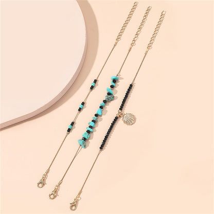 Turquoise and Acrylic Three-Piece Charm Bracelet Set, bracelet for women, elegant gift for her, detail close-up