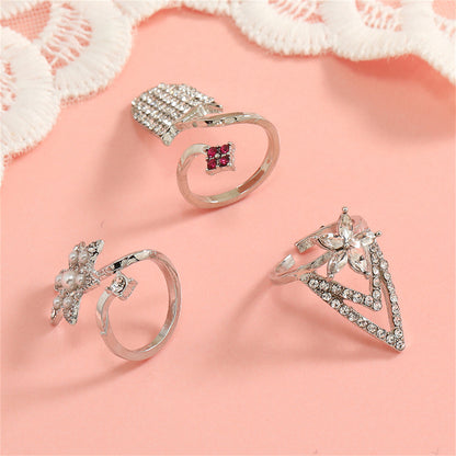 Pearl and Cubic Zirconia Flower Midi Ring Set, statement rings for women, botanical inspired, lifestyle look