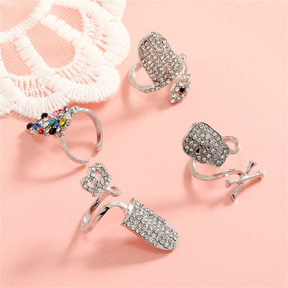 Cubic Zirconia and Silver-Plated Skull Crown Midi Ring Set, silver statement rings for women, lifestyle look