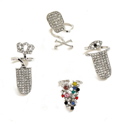 Cubic Zirconia and Silver-Plated Skull Crown Midi Ring Set, silver statement rings for women, botanical inspired, side view