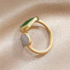 Green Enamel & 18K Gold-Plated Square Bypass Ring