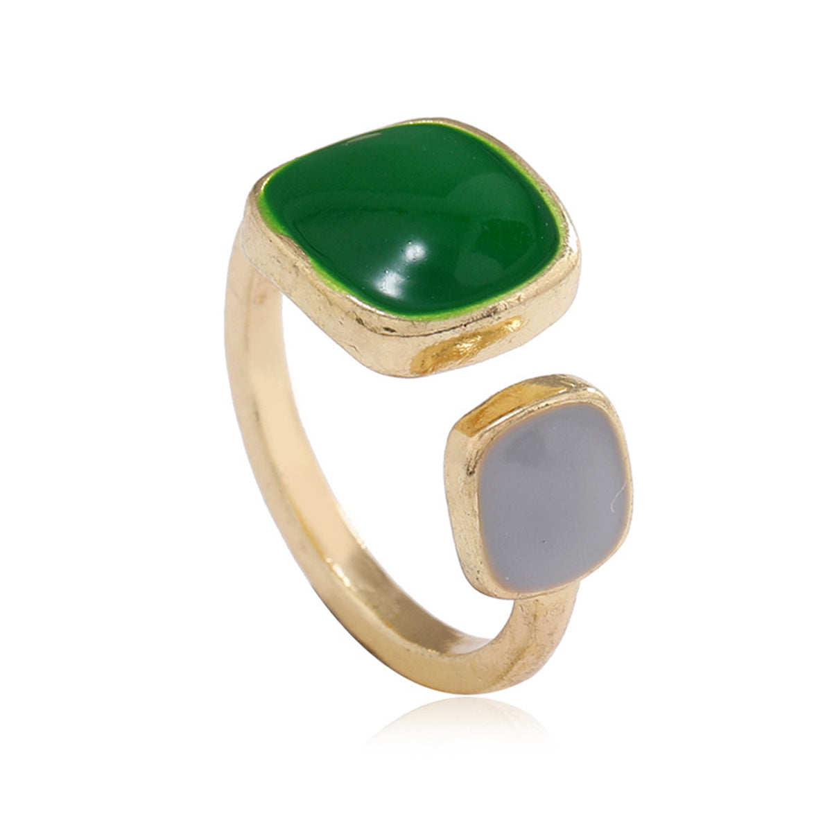 Green Enamel and 18K Gold-Plated Square Bypass Ring, gold statement rings for women, elegant gift for her, side view