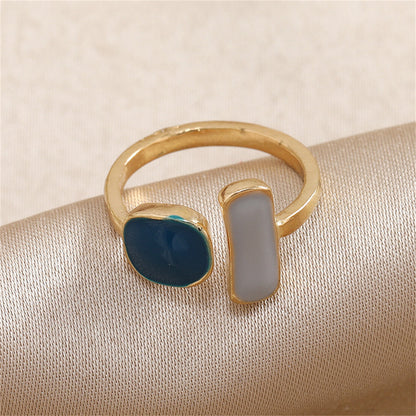 Navy Enamel and 18K Gold-Plated Bar Open Ring, gold statement rings for women, everyday style, detail close-up