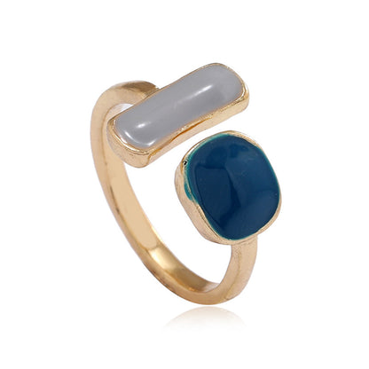 Navy Enamel and 18K Gold-Plated Bar Open Ring, gold statement rings for women, everyday style, side view