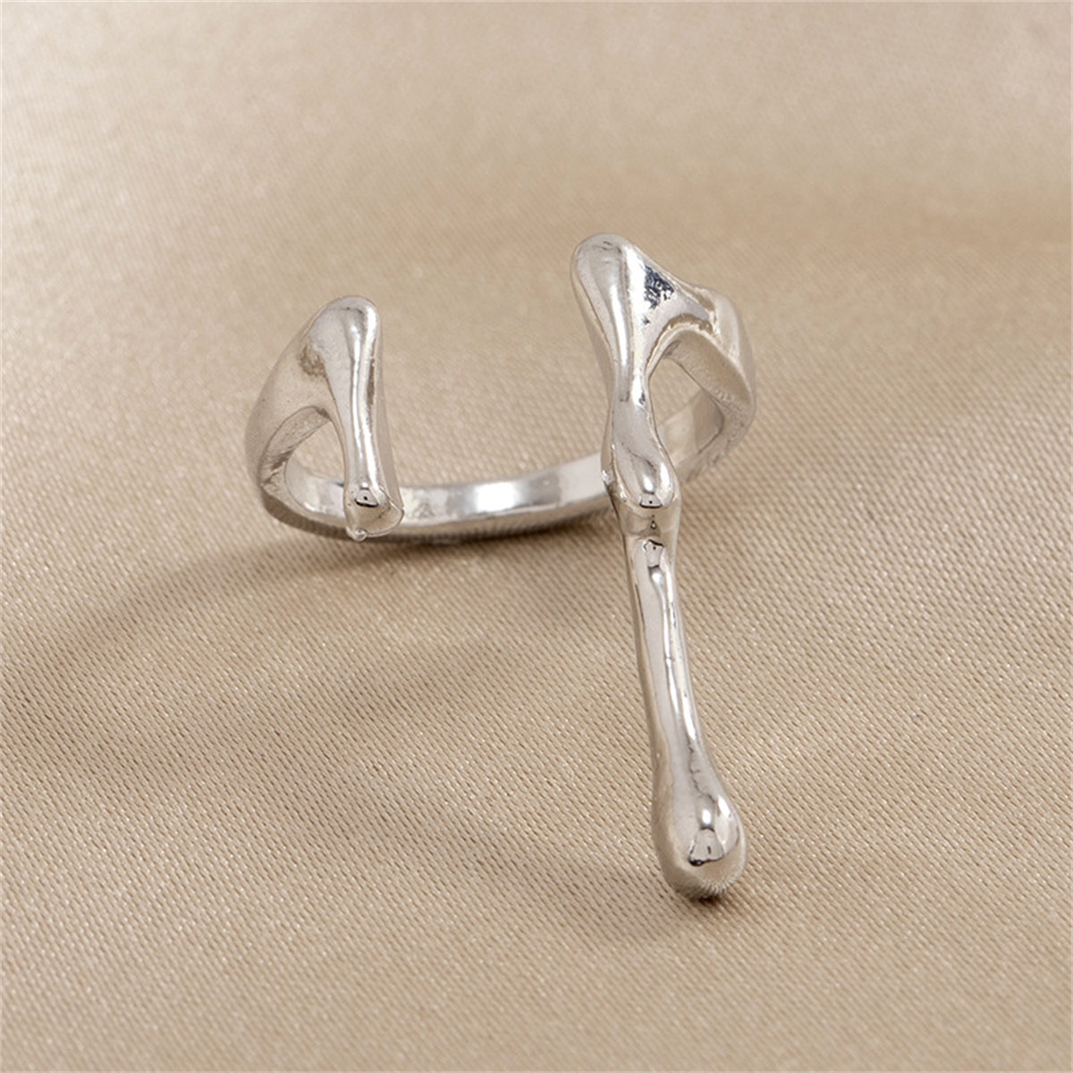 Silver-Plated Bar Open Ring, silver statement rings for women, everyday style, side view