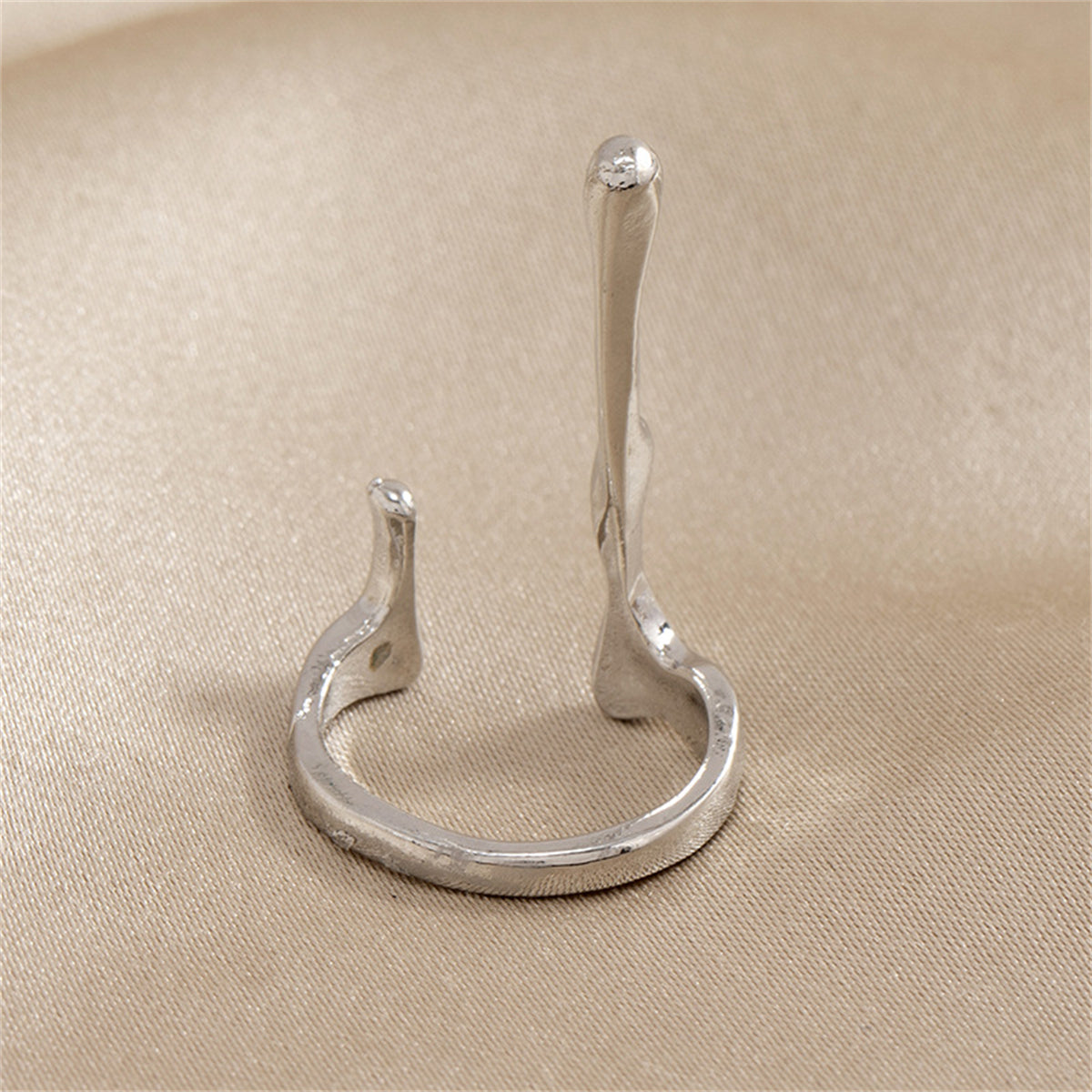 Silver-Plated Bar Open Ring, silver statement rings for women, everyday style, detail close-up
