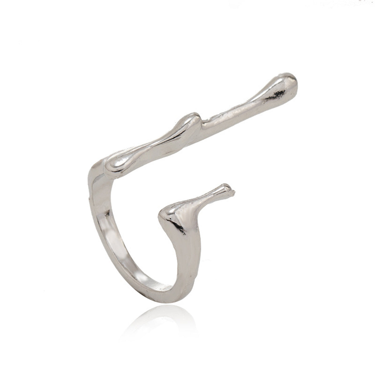 Silver-Plated Bar Open Ring, silver statement rings for women, everyday style, front view