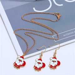 Red Enamel & 18K Gold-Plated Santa Pendant Necklace & Drop Earrings
