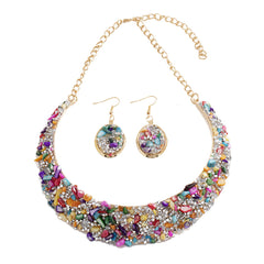 Multicolor Resin & 18K Gold-Plated Oval Cluster Statement Necklace & Drop Earrings