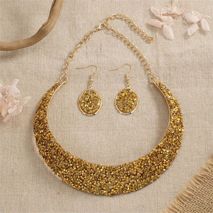 18K Gold-Plated Cluster Statement Necklace and Drop Earrings, gold drop earrings for women, everyday style, lifestyle look