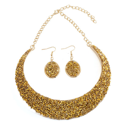 18K Gold-Plated Cluster Statement Necklace and Drop Earrings, gold drop earrings for women, everyday style, side view