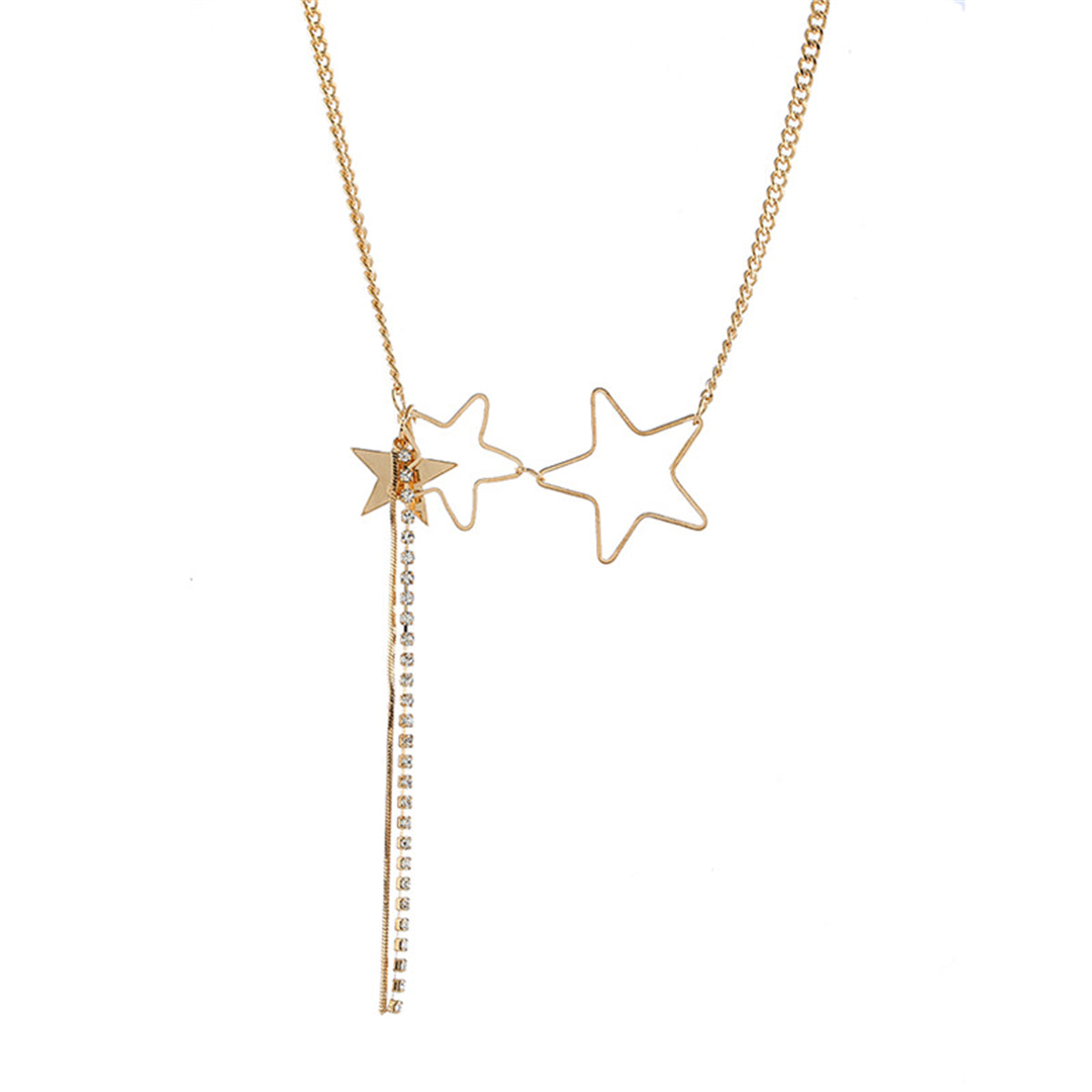 Cubic Zirconia and 18K Gold-Plated Star Tassel Pendant Necklace, gold pendant necklace for women, side view