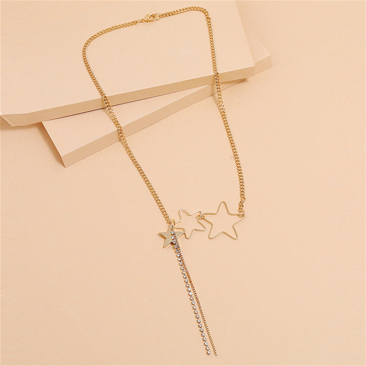 Cubic Zirconia and 18K Gold-Plated Star Tassel Pendant Necklace, gold pendant necklace for women, lifestyle look