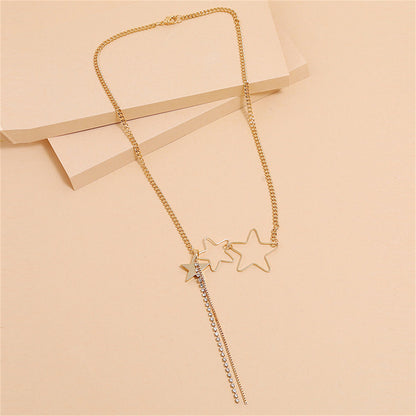 Cubic Zirconia and 18K Gold-Plated Star Tassel Pendant Necklace, gold pendant necklace for women, lifestyle look
