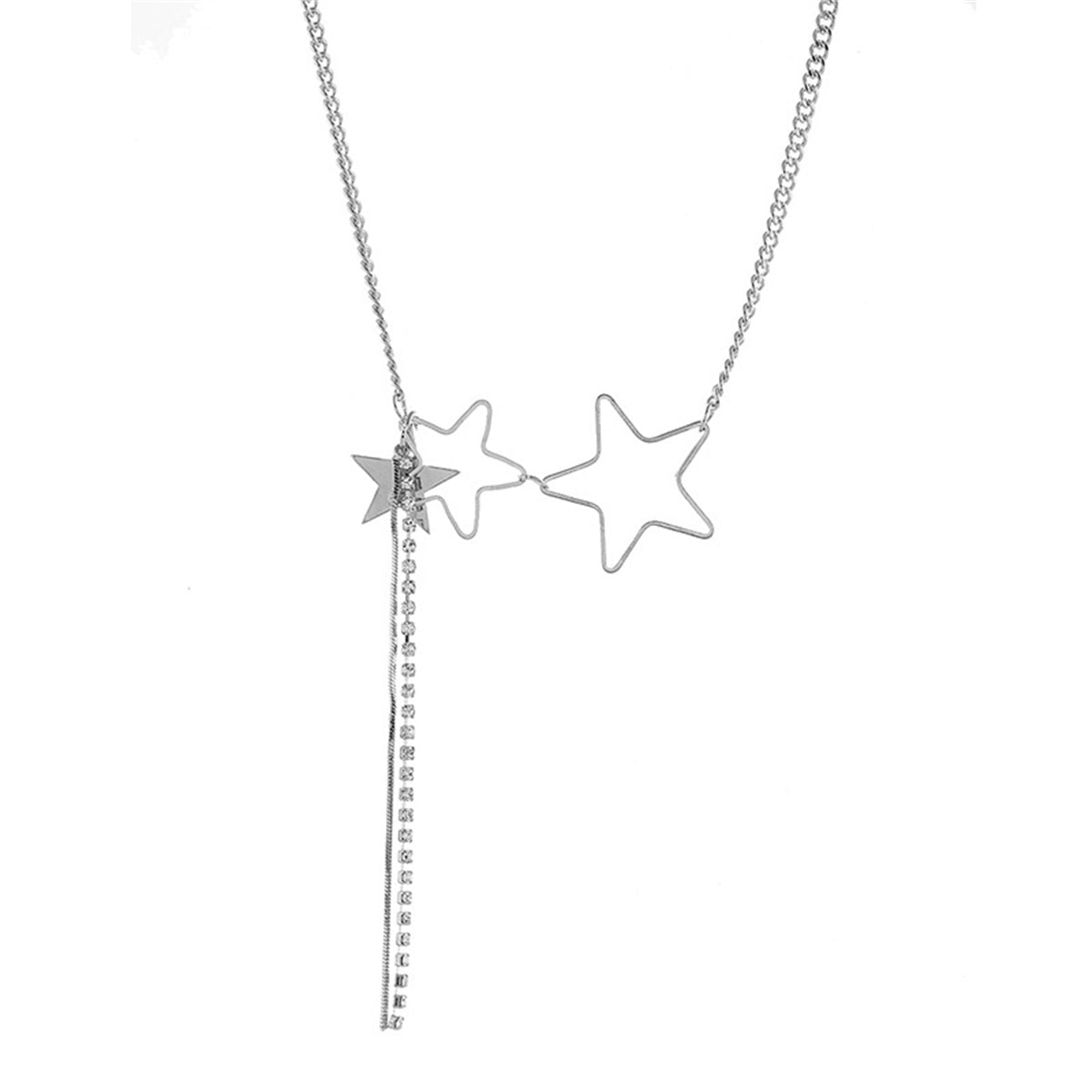 Cubic Zirconia and Silver-Plated Star Tassel Pendant Necklace, silver pendant necklace for women, detail close-up
