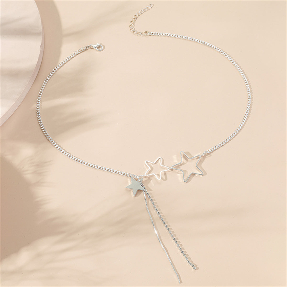 Cubic Zirconia and Silver-Plated Star Tassel Pendant Necklace, silver pendant necklace for women, lifestyle look