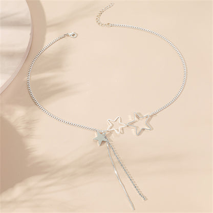 Cubic Zirconia and Silver-Plated Star Tassel Pendant Necklace, silver pendant necklace for women, lifestyle look
