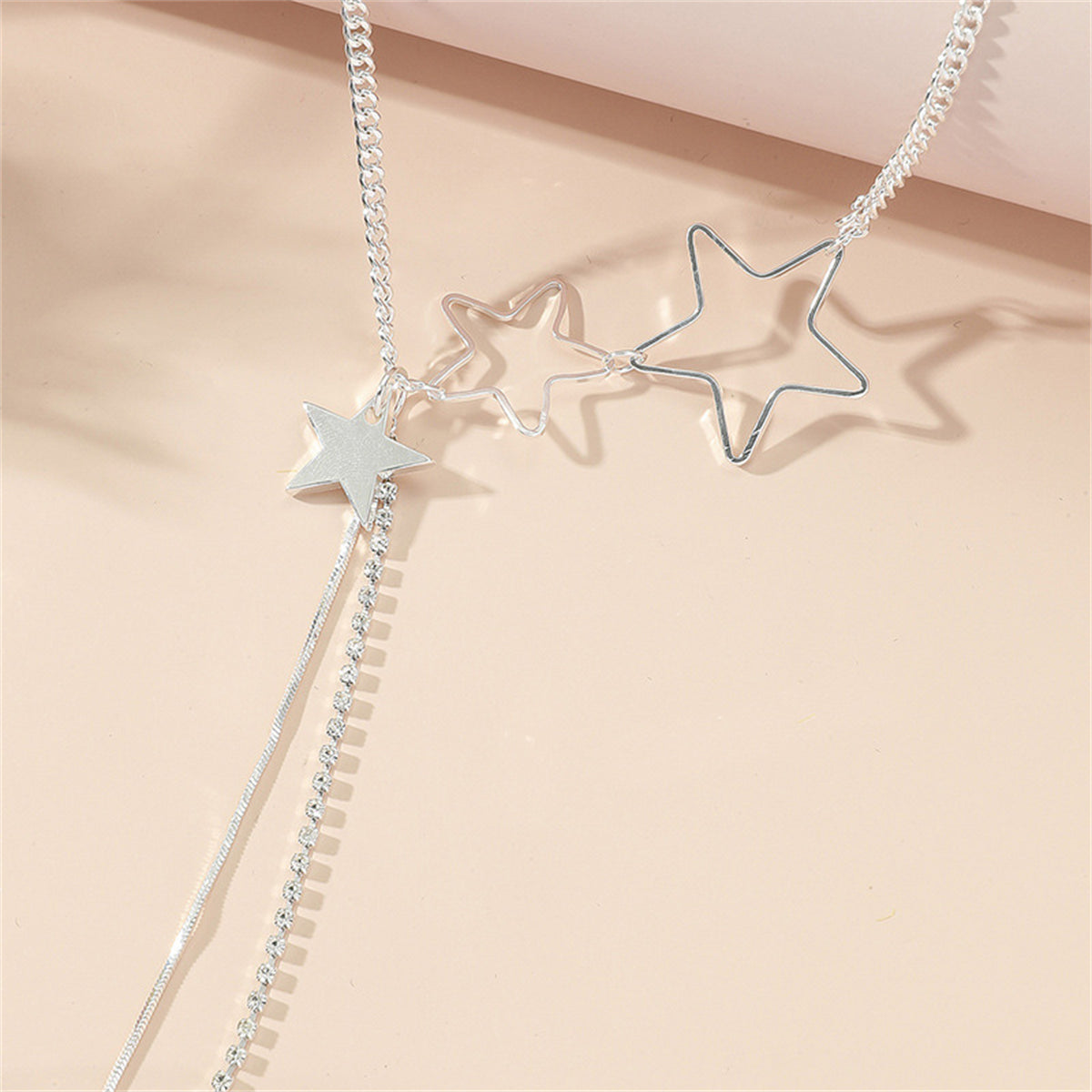 Cubic Zirconia and Silver-Plated Star Tassel Pendant Necklace, silver pendant necklace for women, everyday style, side view