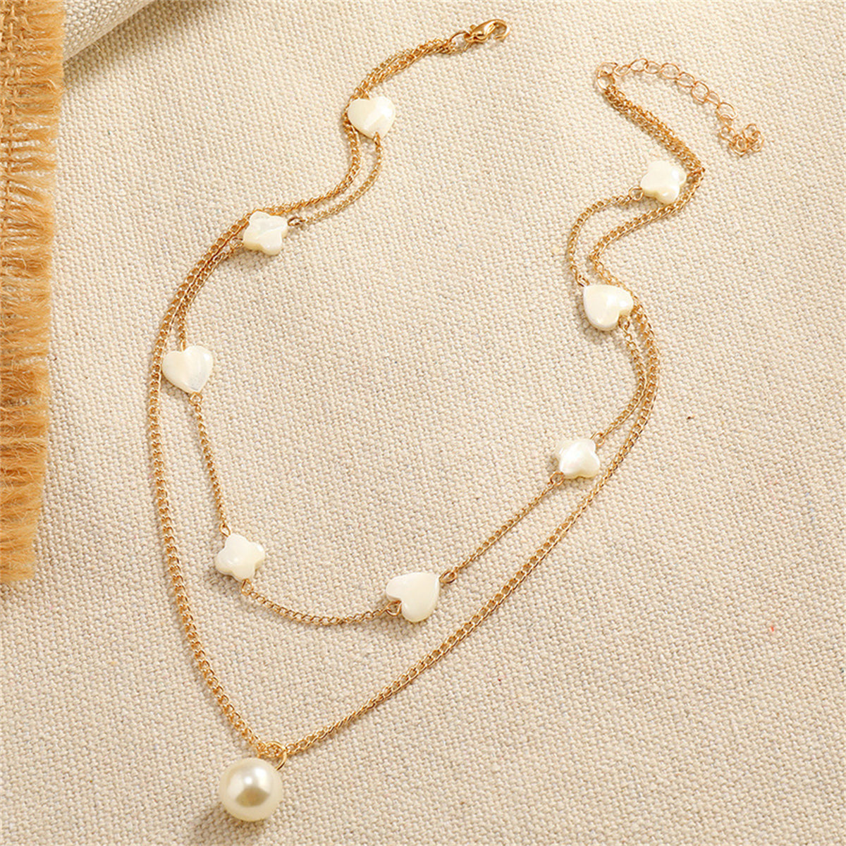 Pearl & Acrylic 18K Gold-Plated Clover Heart Layered Station Necklace