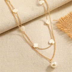 Pearl & Acrylic 18K Gold-Plated Clover Heart Layered Station Necklace