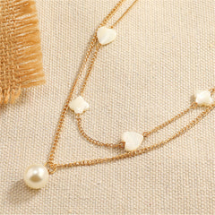 Pearl & Acrylic 18K Gold-Plated Clover Heart Layered Station Necklace