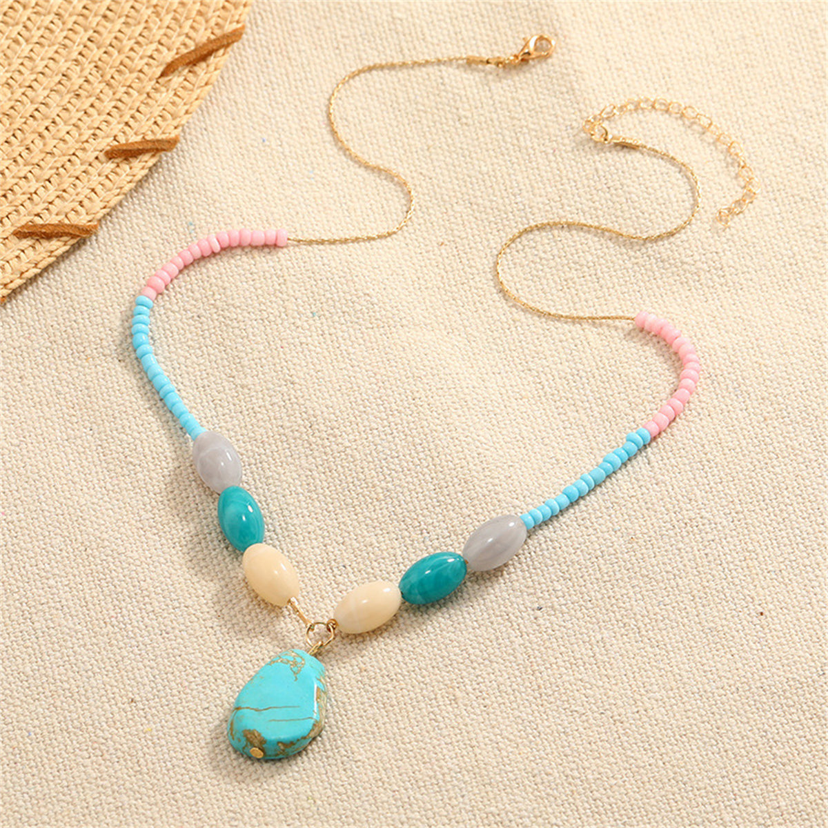 Turquoise and Quartz 18K Gold-Plated Drop Pendant Necklace, gold pendant necklace for women, front view