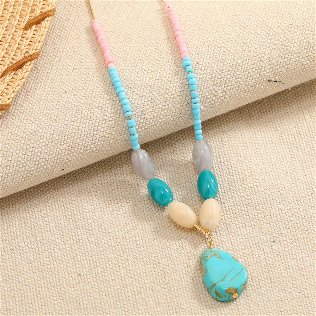 Turquoise and Quartz 18K Gold-Plated Drop Pendant Necklace, gold pendant necklace for women, detail close-up