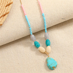 Turquoise & Quartz 18K Gold-Plated Drop Pendant Necklace
