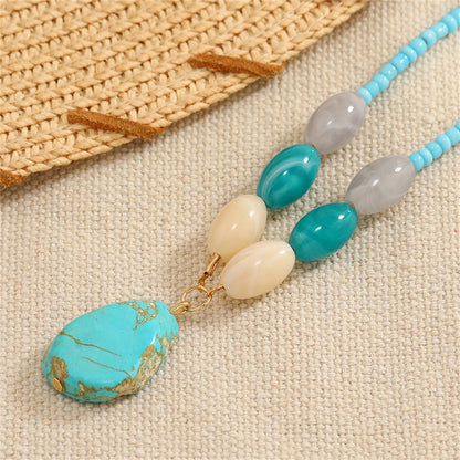 Turquoise and Quartz 18K Gold-Plated Drop Pendant Necklace, gold pendant necklace for women, side view